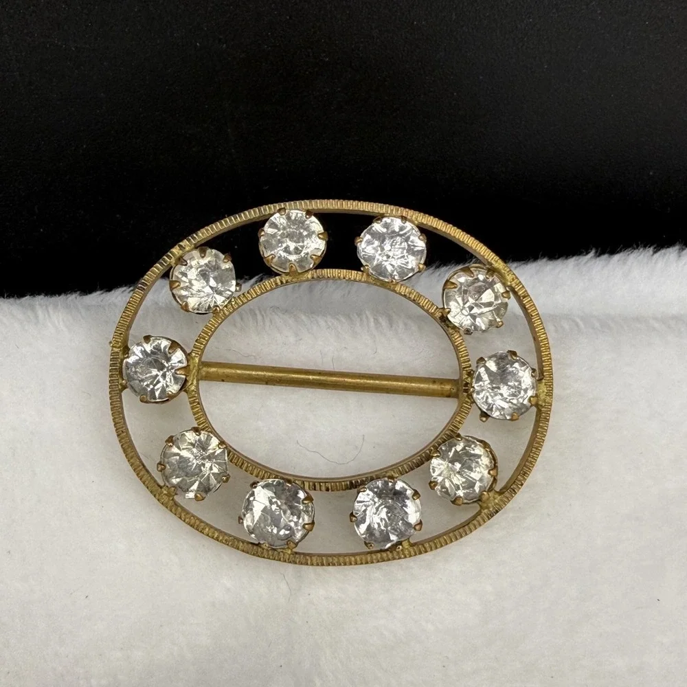Vintage Paste Stone Buckle ‎ Rhinestone Gold Tone